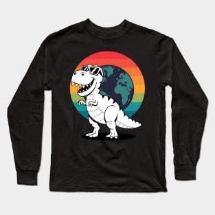 Kids Earth Riding Trex Sunset Dinosaur Boys Kids Long Sleeve T-Shirt